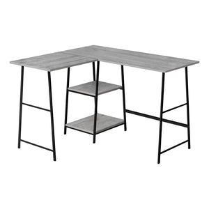 Grey Industrial-Style 47" L-Shaped Writing Desk with Open Shelves