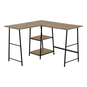 Dark Taupe Industrial-Style 47" L-Shaped Writing Desk with Open Shelves