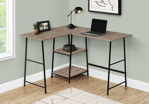 Dark Taupe Industrial-Style 47" L-Shaped Writing Desk with Open Shelves