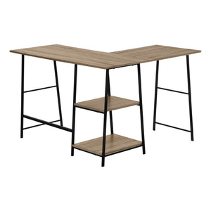 Dark Taupe Industrial-Style 47" L-Shaped Writing Desk with Open Shelves