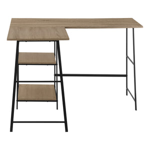 Dark Taupe Industrial-Style 47" L-Shaped Writing Desk with Open Shelves