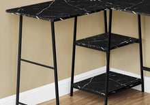 Load image into Gallery viewer, Industrial-Style 47&quot; Black Marble L-Shaped Writing Desk with Open Shelves
