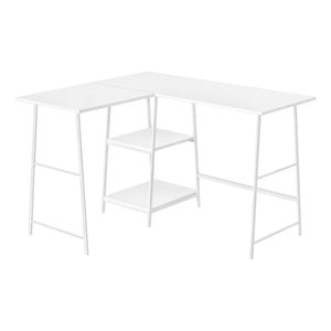 Industrial-Style 47" White L-Shaped Writing Desk with Open Shelves
