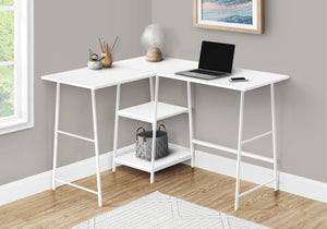 Industrial-Style 47" White L-Shaped Writing Desk with Open Shelves