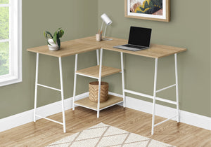 Industrial-Style 47" Natural L-Shaped Writing Desk with Open Shelves