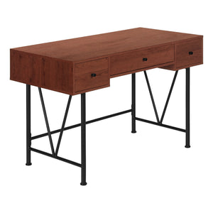 47" Cherry Wood Industrial-Style Contemporary Computer Desk with Storage