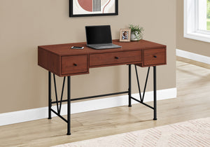 47" Cherry Wood Industrial-Style Contemporary Computer Desk with Storage