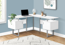 Load image into Gallery viewer, White 57&quot; Mid-Century Modern L-Shaped Computer Desk
