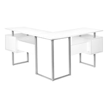 Load image into Gallery viewer, White 57&quot; Mid-Century Modern L-Shaped Computer Desk

