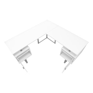 White 57" Mid-Century Modern L-Shaped Computer Desk