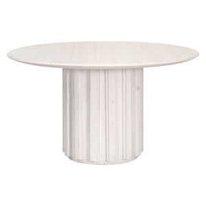 Modern 54" Round Reclaimed Pine Meeting Table in Whitewash Finish