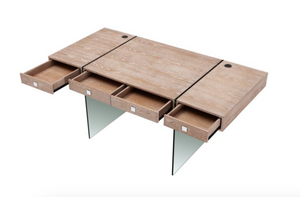Modern 69" Executive Desk with Walnut 4 Drawer Top & Premium Glass Legs
