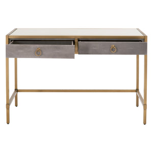 49" Glass Top Pearl Shagreen Desk