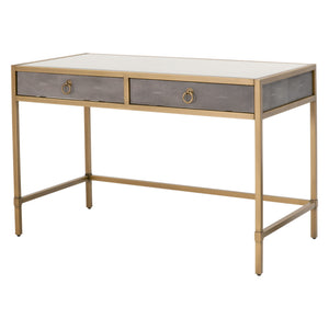 49" Glass Top Pearl Shagreen Desk