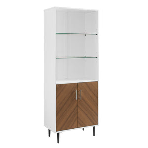 68" Bookcase in White with Matched Doors & Glass Shelves