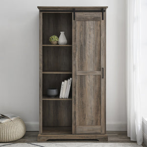 68" Single Barn Door Gray Woodgrain Bookcase