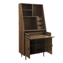 Load image into Gallery viewer, 64&quot; Dark Walnut Vertical Desk with Storage Hutch
