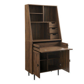 64" Dark Walnut Vertical Desk with Storage Hutch