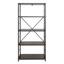 Load image into Gallery viewer, 60&quot; Dark Walnut &amp; Gray Metal Rugged Bookcase

