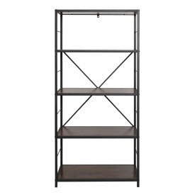 60" Dark Walnut & Gray Metal Rugged Bookcase