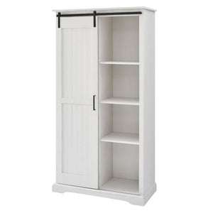 68" Single Barn Door Brushed White Bookcase