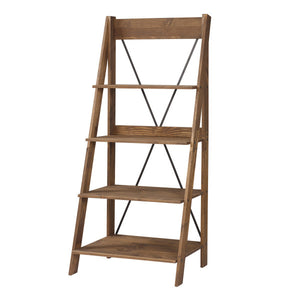 68" Solid Wood Ladder Bookcase in Rustic Finish