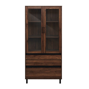 68" Dark Walnut Bookcase with Glass Doors