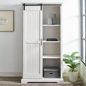 68" Single Barn Door Brushed White Bookcase