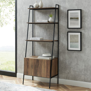 72" Ladder Bookcase with Storage Cabinet in Rustic Oak