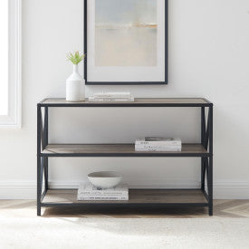 40" Gray Woodgrain Industrial Credenza with Open Design