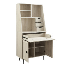 64" Birch Vertical Desk with Storage Hutch