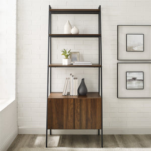 72" Ladder Bookcase with Storage Cabinet in Dark Walnut