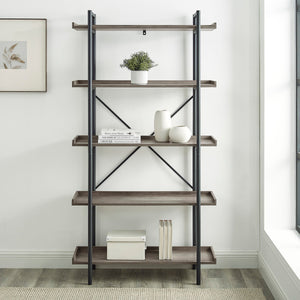 68" Industrial Bookcase in Gray Woodgrain/Steel