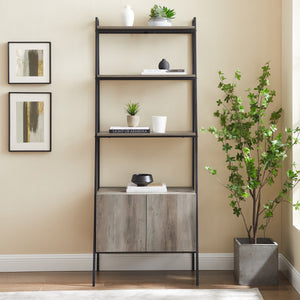 72" Ladder Bookcase with Storage Cabinet in Gray Woodgrain