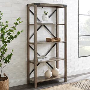64" X-Framed Bookcase in Gray Woodgrain