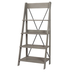 68" Solid Wood Ladder Bookcase in Gray Woodgrain