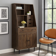 Load image into Gallery viewer, 64&quot; Dark Walnut Vertical Desk with Storage Hutch
