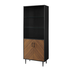 68" Bookcase in Black with Matched Doors & Glass Shelves