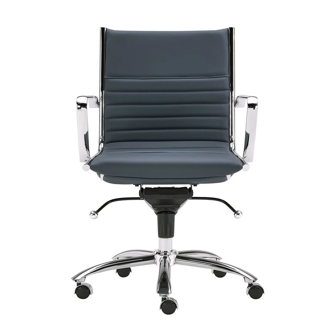 Low Back Blue Leather & Chrome Office Chair