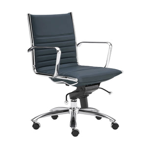 Low Back Blue Leather & Chrome Office Chair