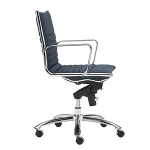 Low Back Blue Leather & Chrome Office Chair