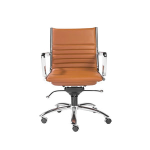 Modern Cognac Leatherette & Chrome Low Back Office Chair