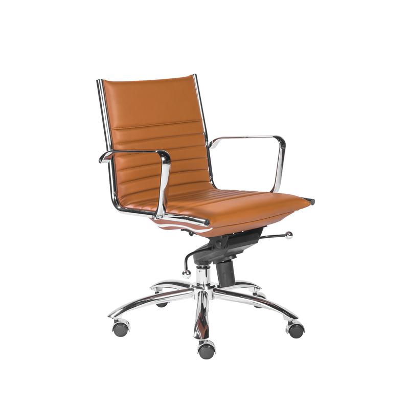Modern Cognac Leatherette & Chrome Low Back Office Chair
