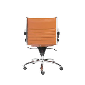 Modern Cognac Leatherette & Chrome Low Back Office Chair