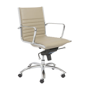 Low Back Taupe Leather & Chrome Office Chair
