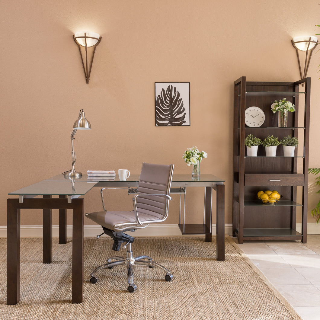Low Back Taupe Leather & Chrome Office Chair