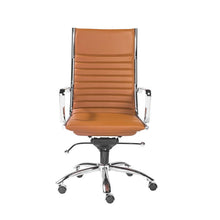 Load image into Gallery viewer, Cognac Leather &amp; Chrome Ribbed High Back Office Chair
