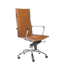 Load image into Gallery viewer, Cognac Leather &amp; Chrome Ribbed High Back Office Chair
