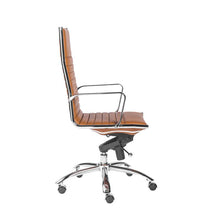 Load image into Gallery viewer, Cognac Leather &amp; Chrome Ribbed High Back Office Chair
