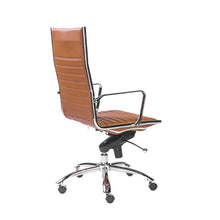 Load image into Gallery viewer, Cognac Leather &amp; Chrome Ribbed High Back Office Chair
